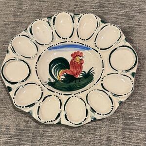 Vintage Italian Handpainted Rooster Design Egg Platter